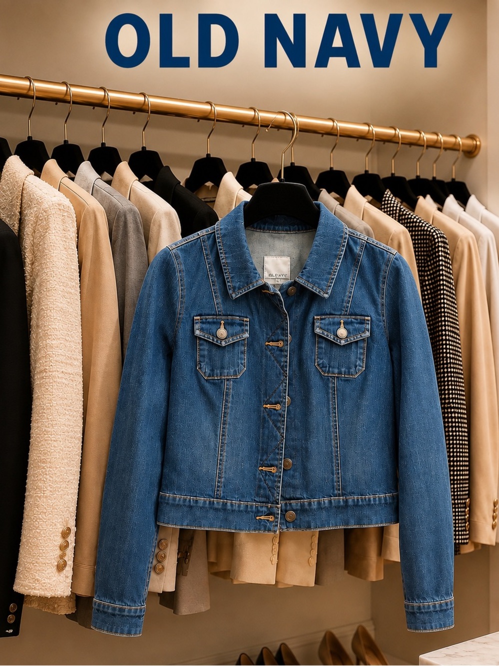 Old Navy Dark Wash Denim Jacket | Cropped Stretch Trucker Jean Jacket | Size S